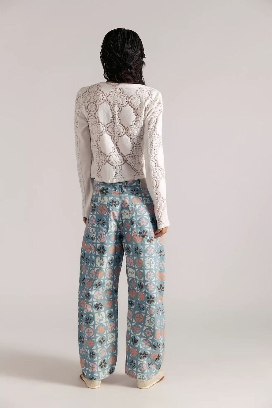 NWT - FREE PEOPLE We the Free Good Luck Printed Barrel Jeans  - 28 - Picture 2 of 4